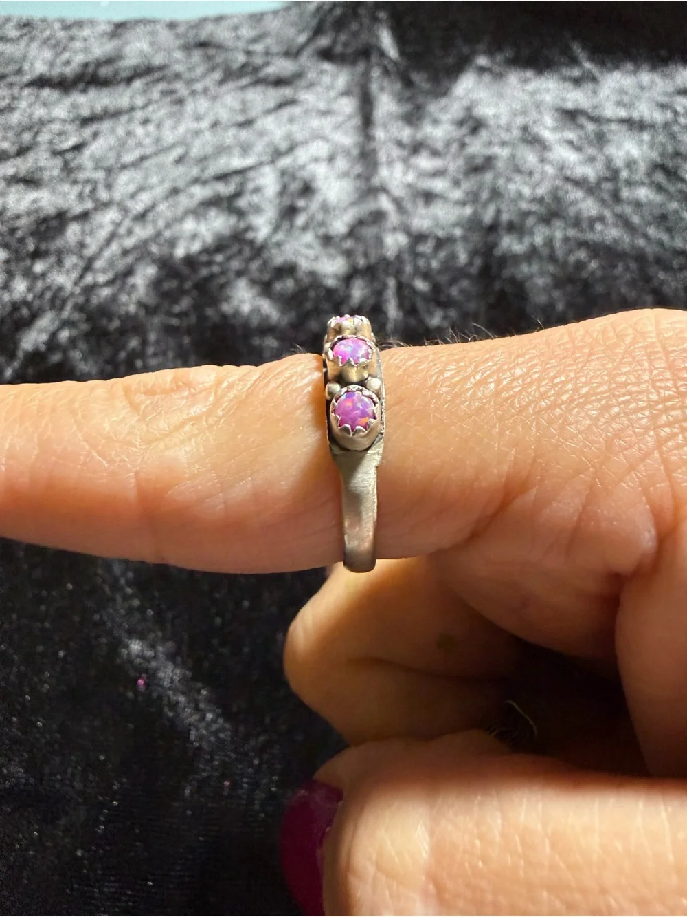 Sterling Silver Pink Opal Half Eternity Band Ring